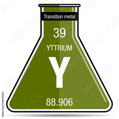 Yttrium symbol on chemical flask. Element number 39 of the Periodic Table of the Elements - Chemistry