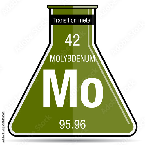 Molybdenum symbol on chemical flask. Element number 42 of the Periodic Table of the Elements - Chemistry