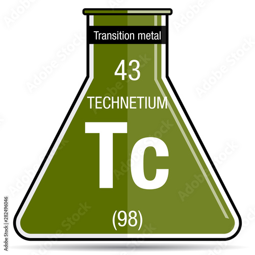 Technetium symbol on chemical flask. Element number 43 of the Periodic Table of the Elements - Chemistry 