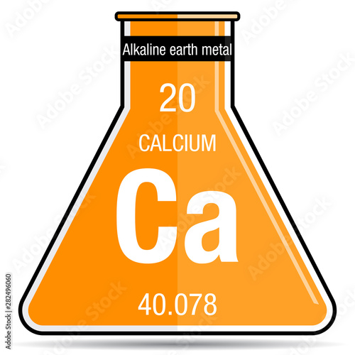 Calcium symbol on chemical flask. Element number 20 of the Periodic Table of the Elements - Chemistry