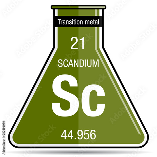 Scandium symbol on chemical flask. Element number 21 of the Periodic Table of the Elements - Chemistry