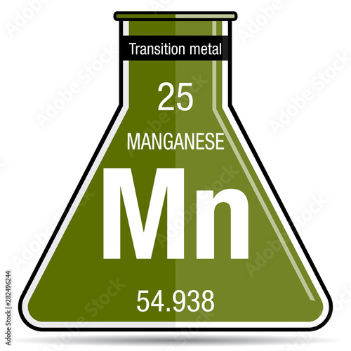 Manganese symbol on chemical flask. Element number 25 of the Periodic Table of the Elements - Chemistry