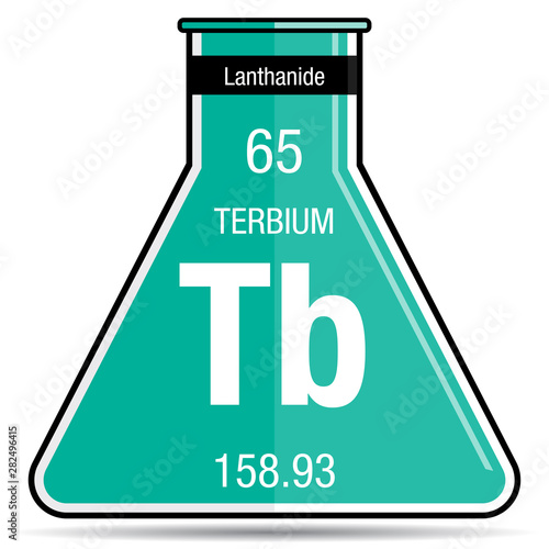 Terbium symbol on chemical flask. Element number 65 of the Periodic Table of the Elements - Chemistry
