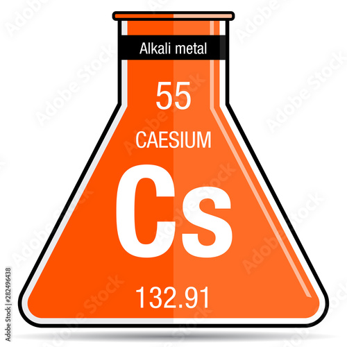 Caesium symbol on chemical flask. Element number 55 of the Periodic Table of the Elements - Chemistry