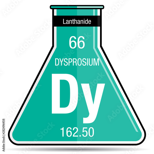 Dysprosium symbol on chemical flask. Element number 66 of the Periodic Table of the Elements - Chemistry