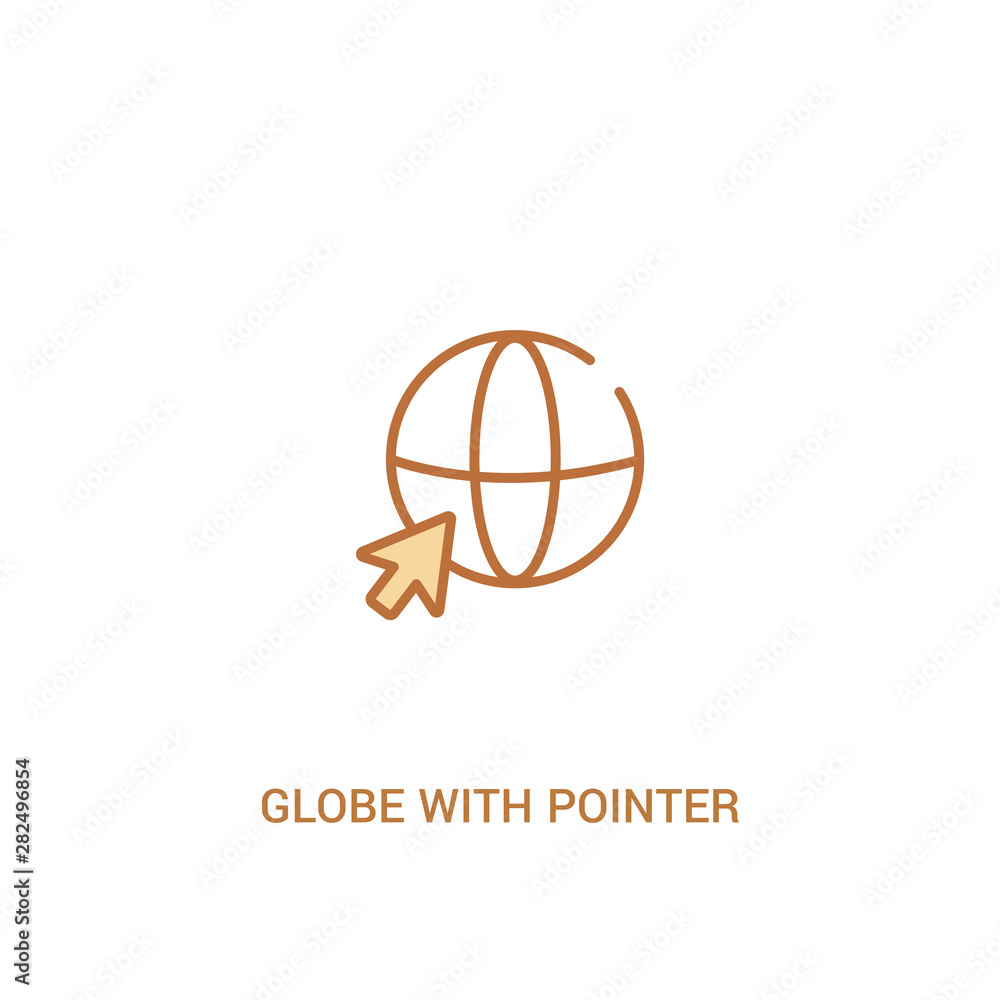 globe with pointer concept 2 colored icon. simple line element illustration. outline brown globe with pointer symbol. can be used for web and mobile ui/ux.