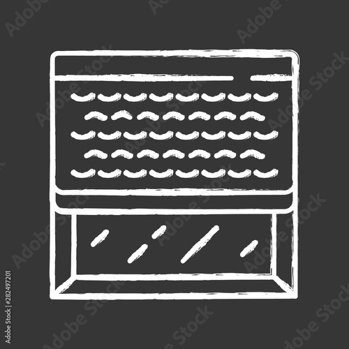 Woven wood shades chalk icon. Kitchen, living room darkening decoration. Window blinds. Home, office interior accessory. Window covering, motorized jalousie. Isolated vector chalkboard illustration
