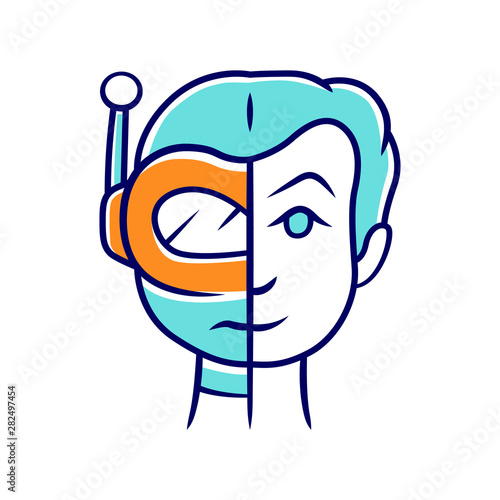 Bot impersonator color icon. Automated hacking. False identity. Robot imitator. Cybernetics, electronics, technology. Artificial intelligence. Isolated vector illustration