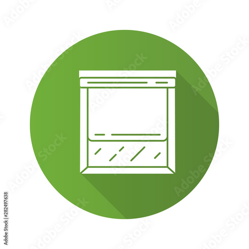 Roller shades flat design long shadow glyph icon. Window blinds. Kitchen, room darkening decoration. Vertical jalousie. Window blackout treatments. Vector silhouette illustration