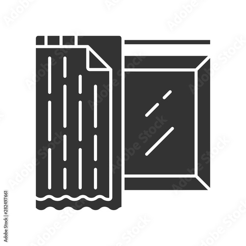 Liner shades glyph icon. House and office furnishing. Home interior design. Window coverings, treatments. Blackout liner. Silhouette symbol. Negative space. Vector isolated illustration
