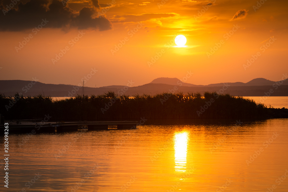 Naklejka premium beautiful sunset at lake Balaton