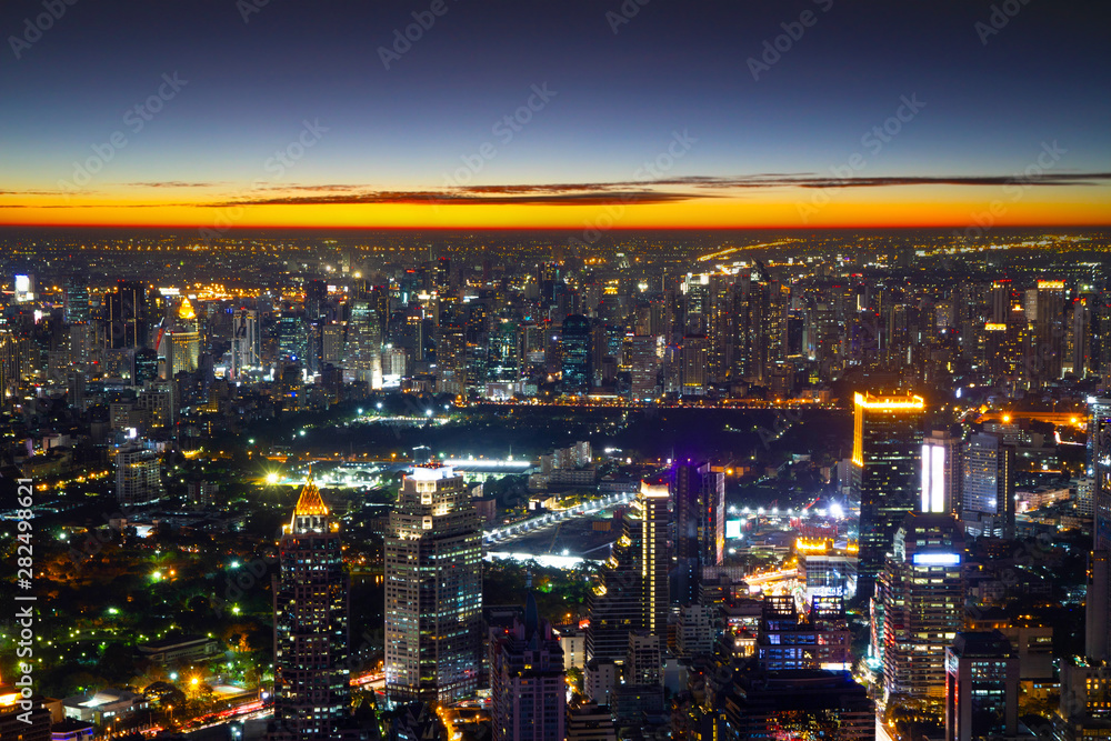 Night Cityscape Bangkok skyline sunset twilight in downtown Bangkok Thailand