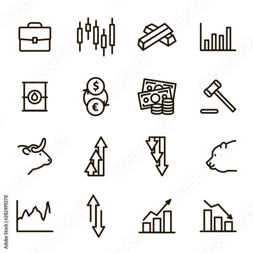 Stock Quotes Sign Black Thin Line Icon Set. Vector