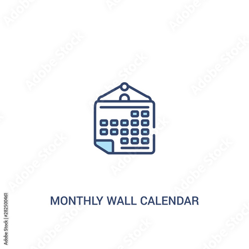 monthly wall calendar concept 2 colored icon. simple line element illustration. outline blue monthly wall calendar symbol. can be used for web and mobile ui/ux.