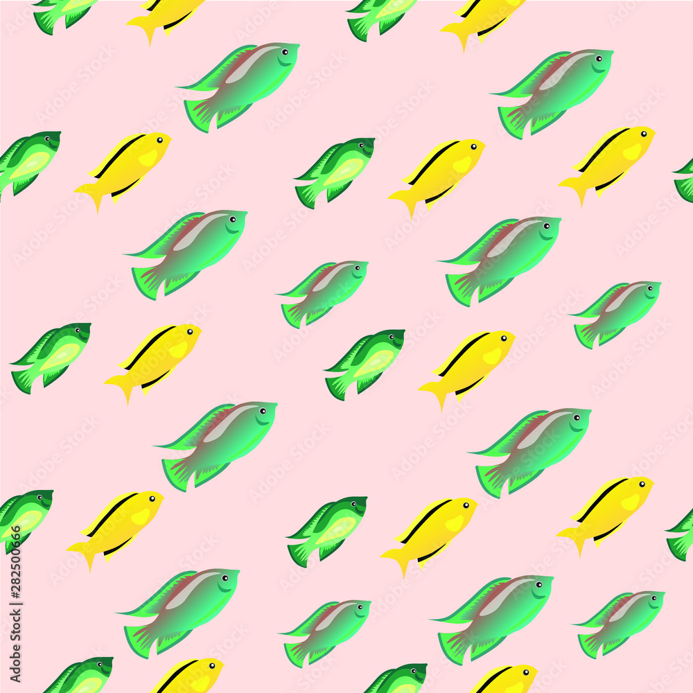 Seamless pattern of bright fishes , for wrapping paper, wallpaper, fabric pattern, backdrop, print, gift wrap, cover of notebook, envelope
