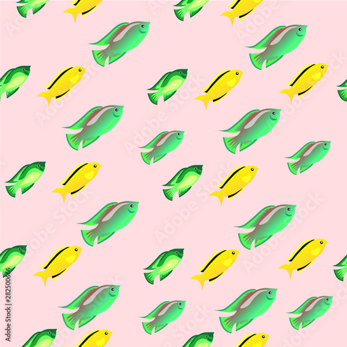 Seamless pattern of bright fishes , for wrapping paper, wallpaper, fabric pattern, backdrop, print, gift wrap, cover of notebook, envelope © Anna