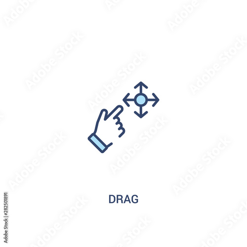 drag concept 2 colored icon. simple line element illustration. outline blue drag symbol. can be used for web and mobile ui/ux.