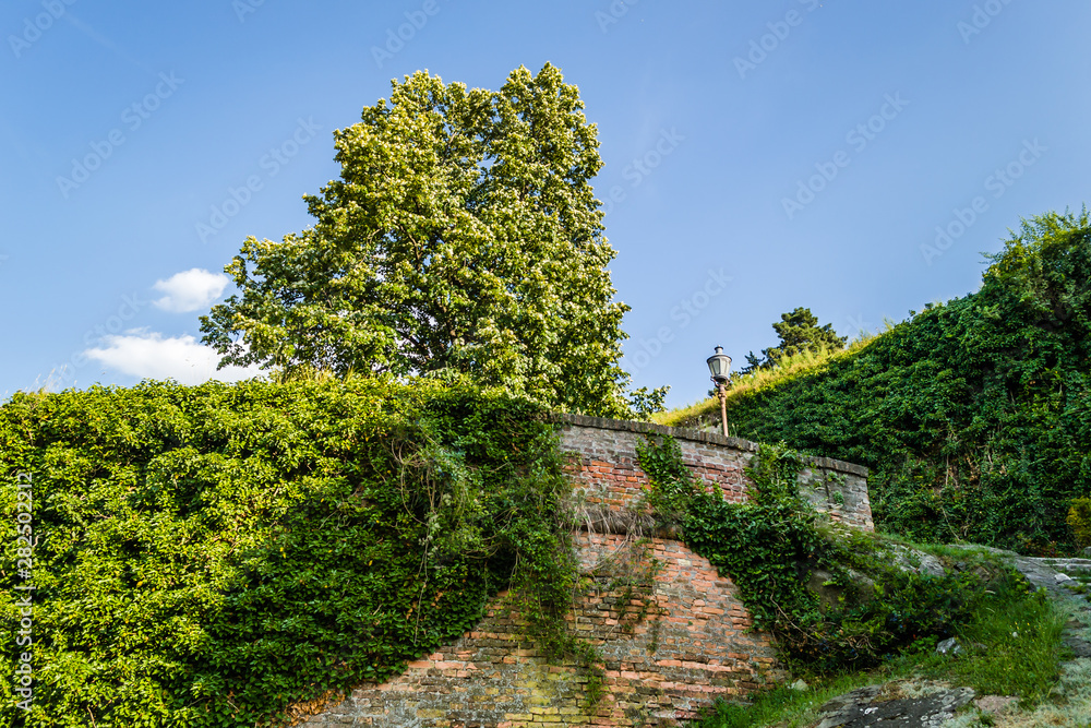 Petrovaradin, Serbia - July 17. 2019: Petrovaradin fortress, Old walls of Petrovaradin fortress