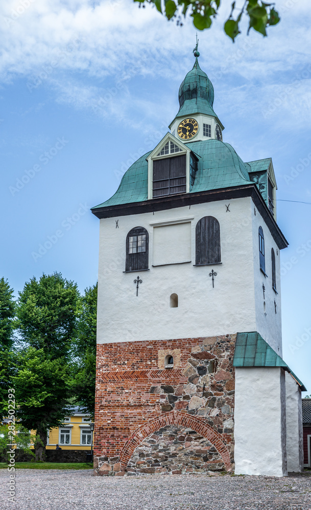 The old bell tower of the cathedral of Porvoo in Finland on a summer evening - 1