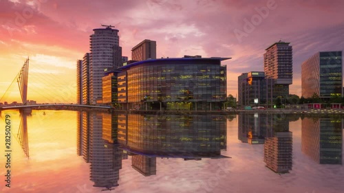 manchester city salford quays timelapse from day to night englan uk photo