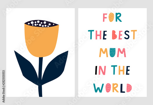 Greeting card, For the best mum in the world  in Scandinavian style. Vector Illustration for kids poster, card, flyer, banner. 