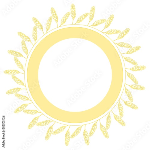 Wheat wreath isolated on white background.Round frame of wheat spikelets with space for text. Vector illustration in cartoon flat style. Harvest Conceptual Illustration.
