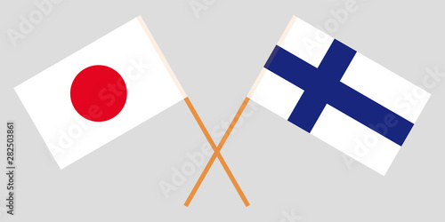 Japan and Finland. Crossed Japanese and Finnish flags