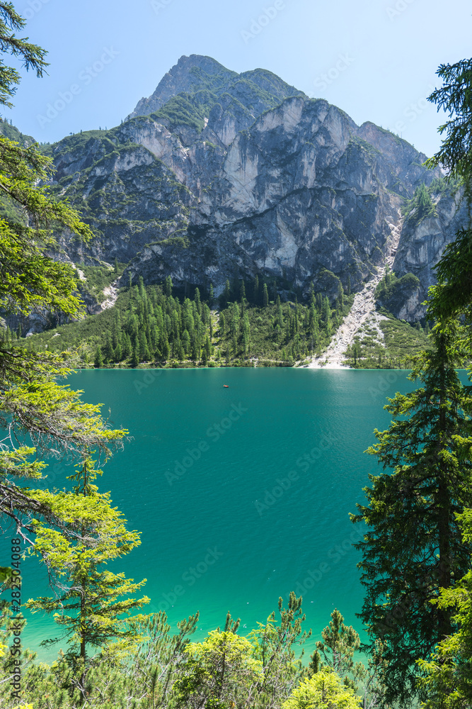 Obraz premium Der Pragser Wildsee mit glasklarem Wasser