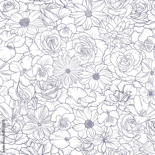 vector seamless pattern with drawing flowers © cat_arch_angel