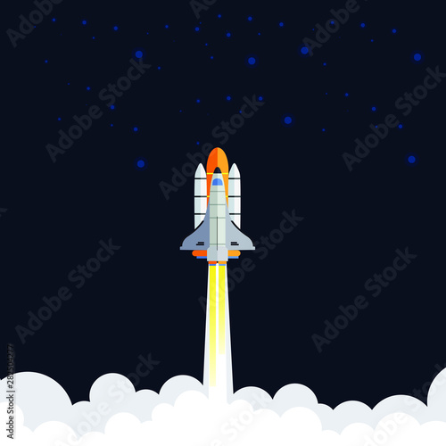 Rocket launch illustration. Product business launch concept design ship vector technology background