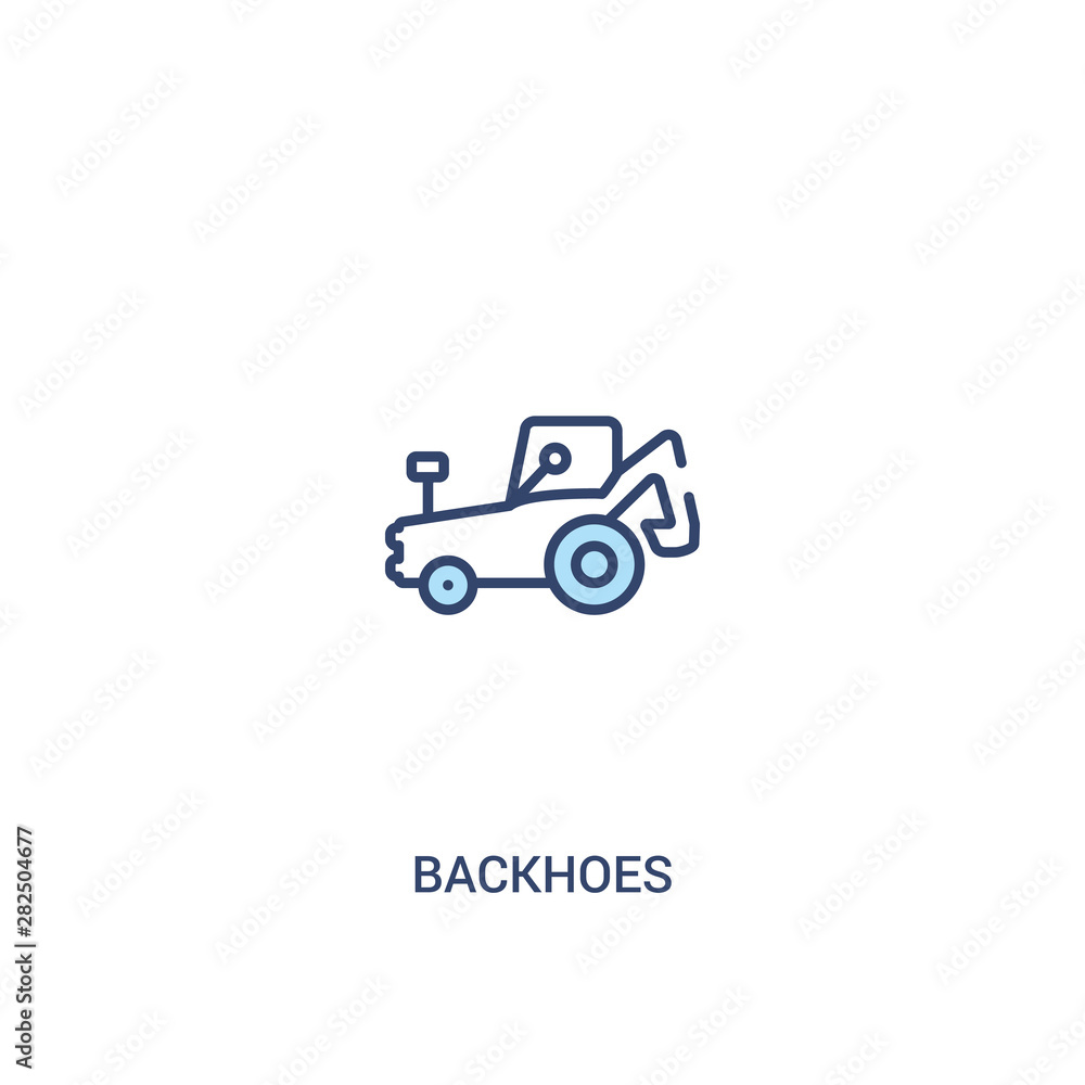 backhoes concept 2 colored icon. simple line element illustration. outline blue backhoes symbol. can be used for web and mobile ui/ux.