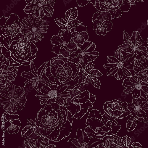 vector seamless pattern with drawing flowers