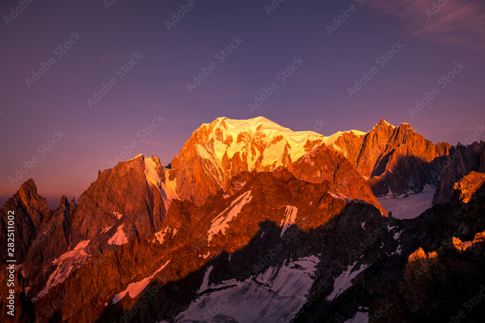 Sunrise on Mont Blanc seen from Courmayeur (Italy)