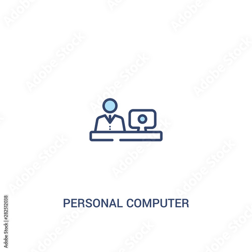 personal computer and worker concept 2 colored icon. simple line element illustration. outline blue personal computer and worker symbol. can be used for web and mobile ui/ux.