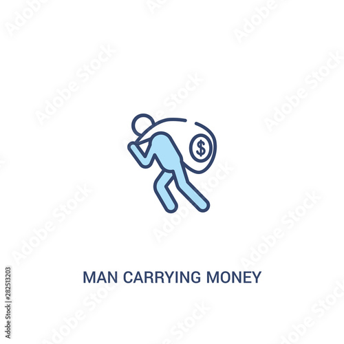 man carrying money concept 2 colored icon. simple line element illustration. outline blue man carrying money symbol. can be used for web and mobile ui/ux.