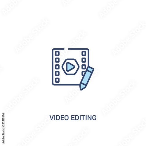 video editing concept 2 colored icon. simple line element illustration. outline blue video editing symbol. can be used for web and mobile ui/ux.
