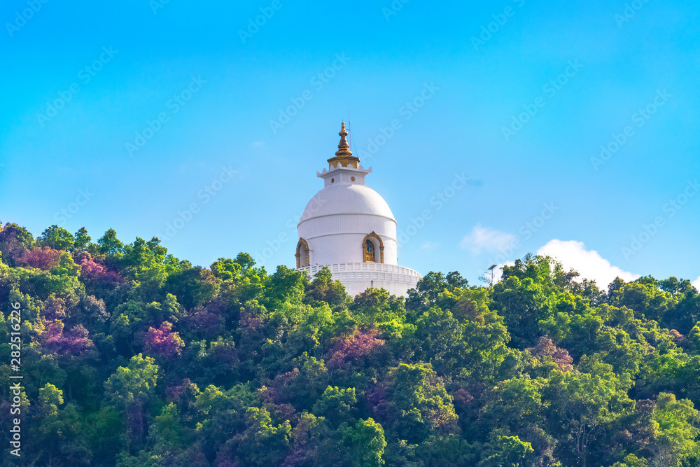 World Peace Stupa View from Phewa Lake Pokhara Nepal