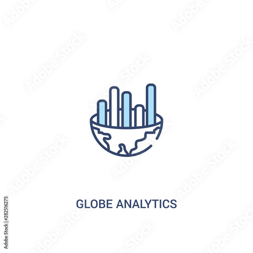 globe analytics concept 2 colored icon. simple line element illustration. outline blue globe analytics symbol. can be used for web and mobile ui/ux.