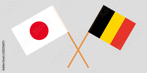 Japan and Belgium. Crossed Japanese and  Belgian flags