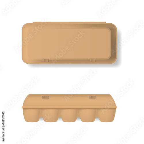 Realistic Detailed 3d Brown Blank Plastic Container for Eggs Template Mockup Set. Vector