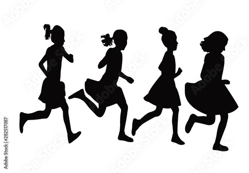girls running silhouette vector