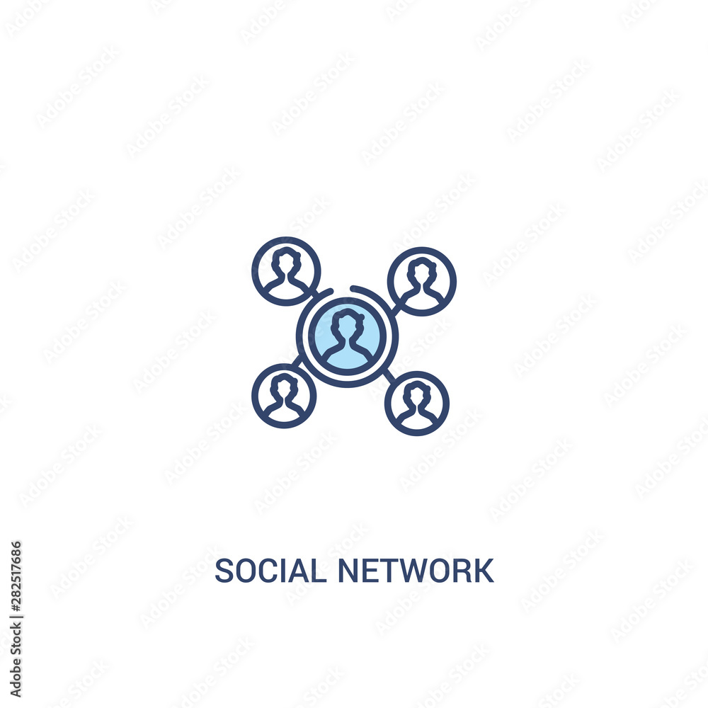 Fototapeta premium social network concept 2 colored icon. simple line element illustration. outline blue social network symbol. can be used for web and mobile ui/ux.