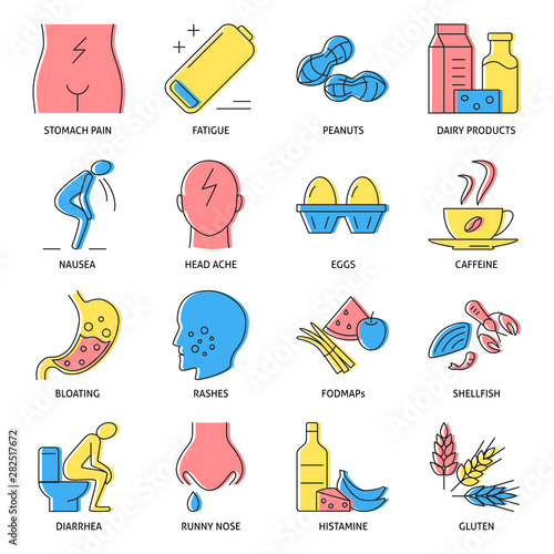 Food intolerance icon set in line style