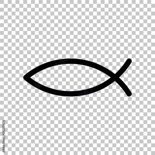 Christian symbol fish sign. Black icon on transparent background. Illustration.