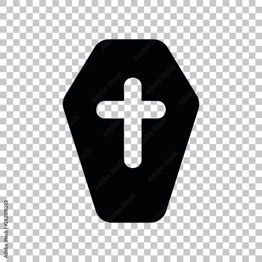 Fototapeta premium Wooden Coffin sign. Black icon on transparent background. Illustration.