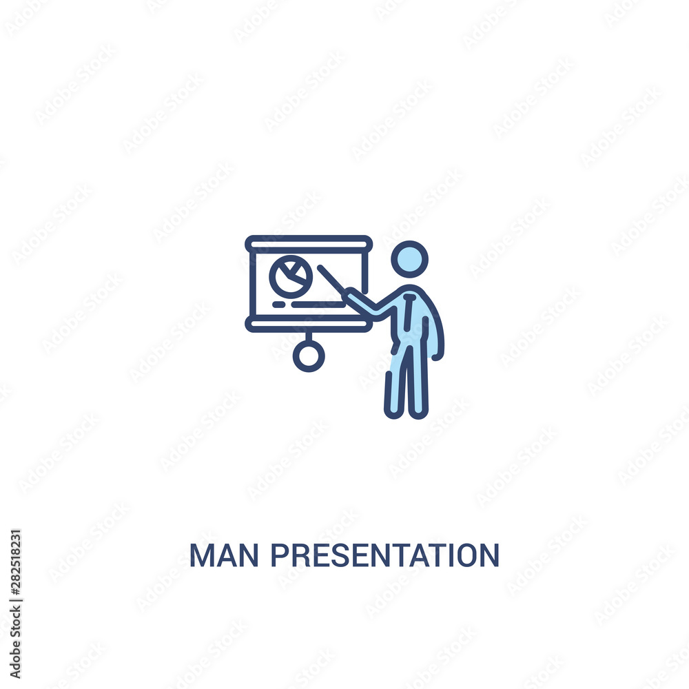 man presentation concept 2 colored icon. simple line element illustration. outline blue man presentation symbol. can be used for web and mobile ui/ux.