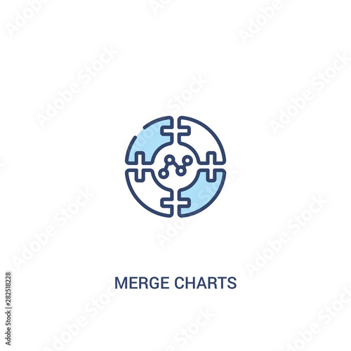merge charts concept 2 colored icon. simple line element illustration. outline blue merge charts symbol. can be used for web and mobile ui/ux.