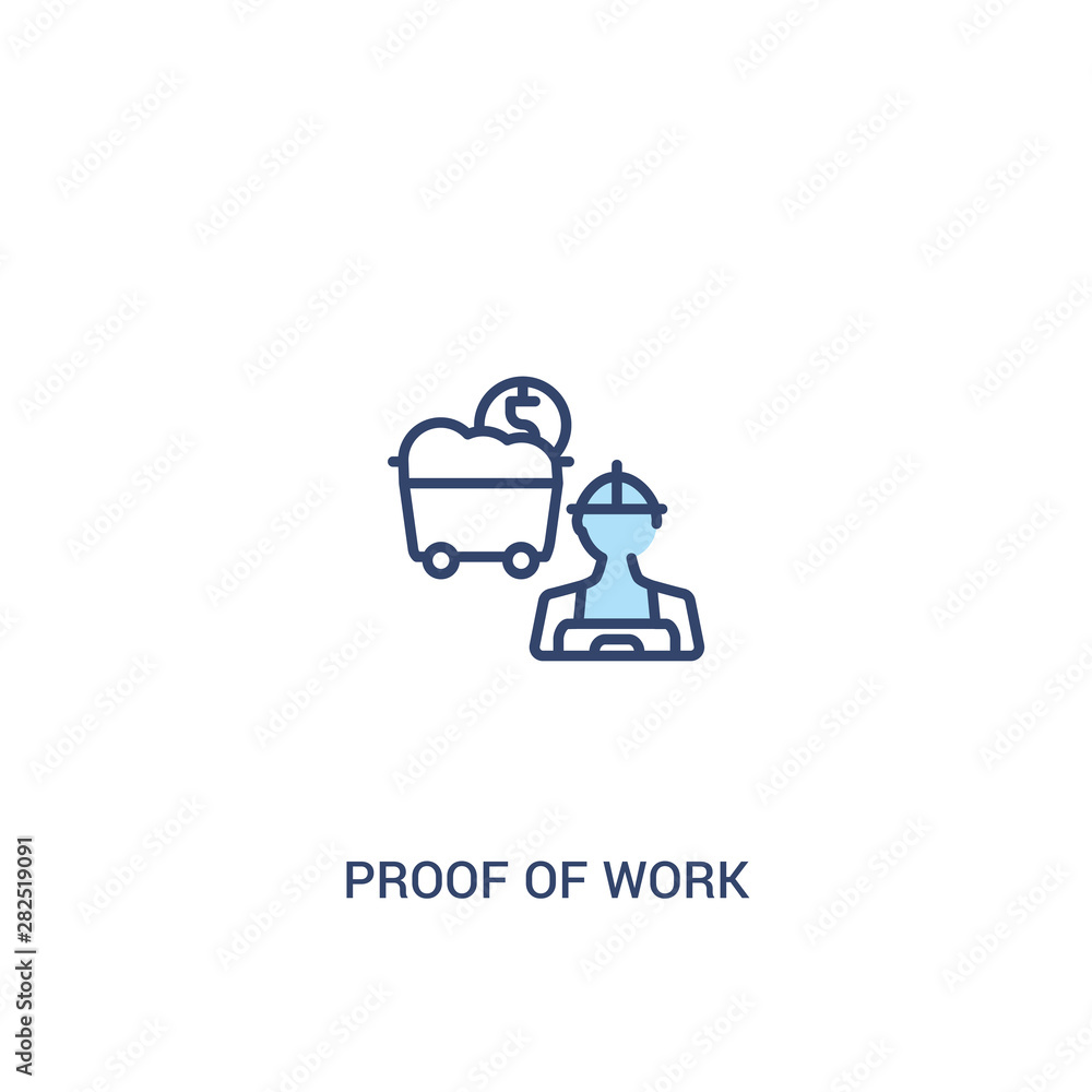 proof of work concept 2 colored icon. simple line element illustration. outline blue proof of work symbol. can be used for web and mobile ui/ux.