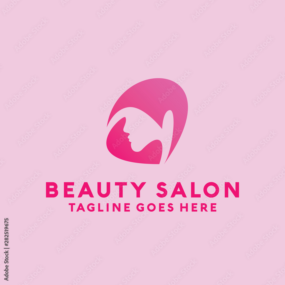 Beauty Salon Logo Design with female Face and Haircut for Stylist. Modern Gradient for Beauty with Glamorous Woman Hair Stylish.