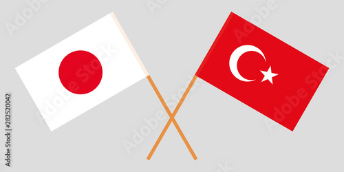 Japan and Turkey. Crossed Japanese and Turkish flags
